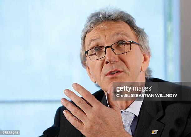 Wolfgang Mayrhuber, CEO of German airline Lufthansa addresses a press conference along with Giovanni Bisignani, the head of the International Air...