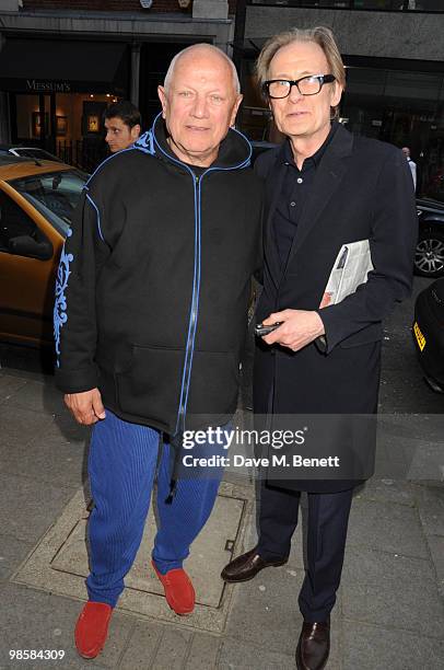 Stephen Berkoff and Bill Nighy attend the launch event for Triana De Lamo Terry's exhibition 'Soho Lights' at Gallery 27 on April 20, 2010 in London,...