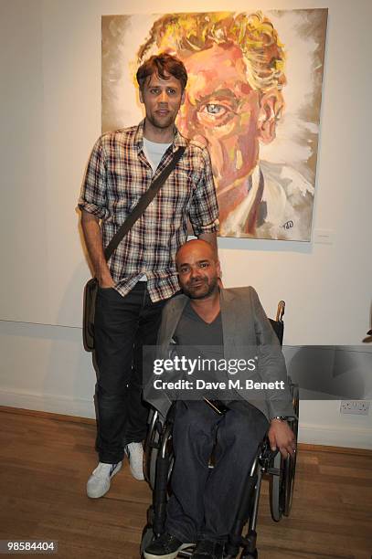 Richard Bacon and Ash Atala attend the launch event for Triana De Lamo Terry's exhibition 'Soho Lights' at Gallery 27 on April 20, 2010 in London,...