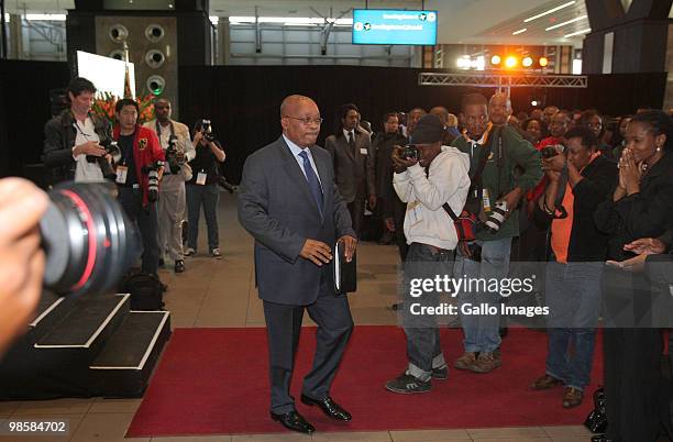 South African President Jacob Zuma departs after giving a keynote speech launch a new airport terminal, the O.R Tambo International Airport, on April...