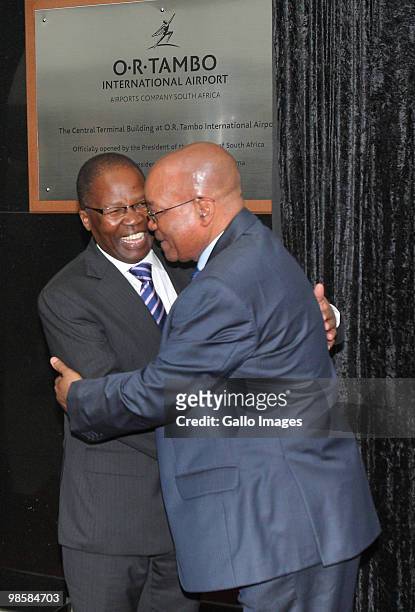 South African President Jacob Zuma and South African minster of transport Sbu Ndebele launch a new airport terminal, the O.R Tambo International...