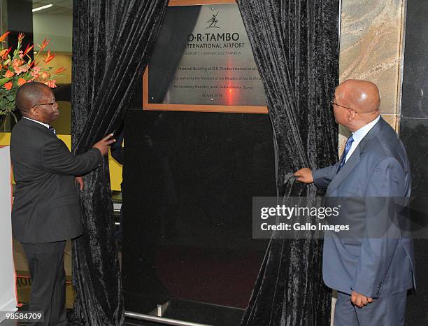 South African President Jacob Zuma and South African minster of transport Sbu Ndebele launch a new airport terminal, the O.R Tambo International...