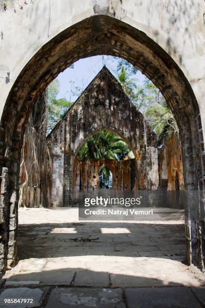 ruins of presbyterian church at ross island, andaman and nicobar. - andaman & nicobar stock pictures, royalty-free photos & images