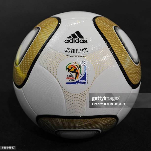 The "Jobulani" football which will be used in the final match of the FIFA World Cup 2010 in South Africa this summer, is pictured during its...