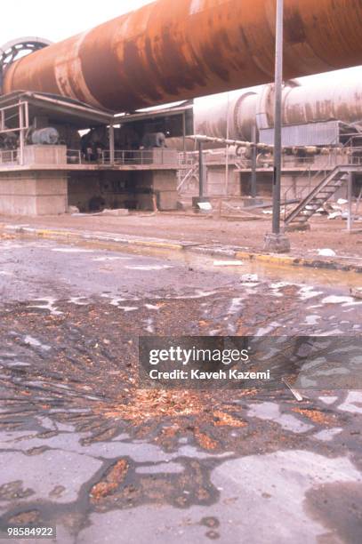 Blast hole on the grounds of a cement factory hit by an Allied forces bomb in Kufa near Najaf, during the Gulf War, 1st March 1991.