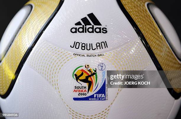 The "Jobulani" football which will be used in the final match of the FIFA World Cup 2010 in South Africa this summer, is pictured during its...