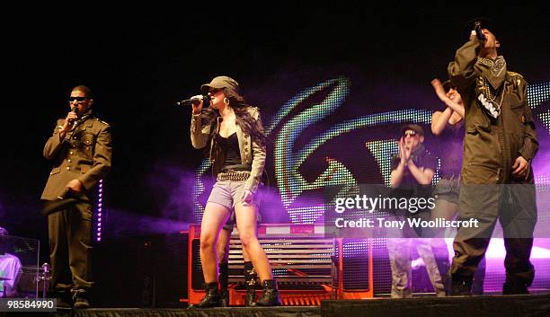 Fazer, Tulisa and Dappy of N-Dubz performs at De Montfort Hall on April 20, 2010 in Leicester, England.