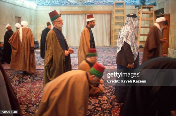 Shi'a clergymen inside Imam Hussein's shrine in Karbala days before the Shi'a uprising in the 1991 Gulf War in Iraq, 24th February 1991. The Shi'a...