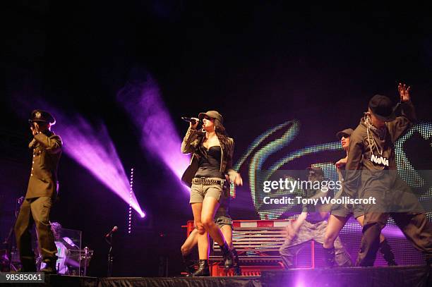 Fazer, Tulisa and Dappy of N-Dubz performs at De Montfort Hall on April 20, 2010 in Leicester, England.