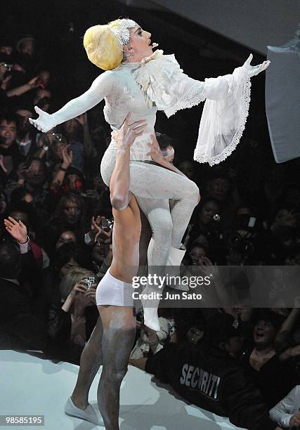 Singer Lady Gaga performs onstage during MAC 'Viva Glam' campaign at the Tabloid on April 20, 2010 in Tokyo, Japan.