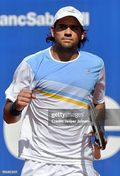 Eduardo Schwank of Argentina clenches his fist as he celebrates a point over Lleyton Hewitt of Australia on day three of the ATP 500 World Tour...