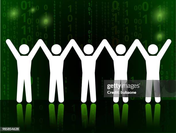 teamwork unity and success on binary code black background - virtual recognition stock illustrations