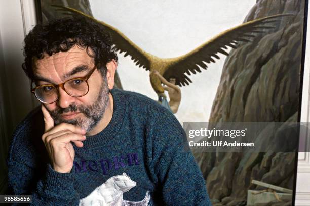 French writer and film director Fernando Arrabal poses at home on September 15,1989 in Paris,France.