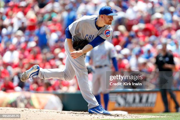 Mike Montgomery of the Chicago Cubs throws a pitch during the game against the Cincinnati Reds at Great American Ball Park on June 24, 2018 in...