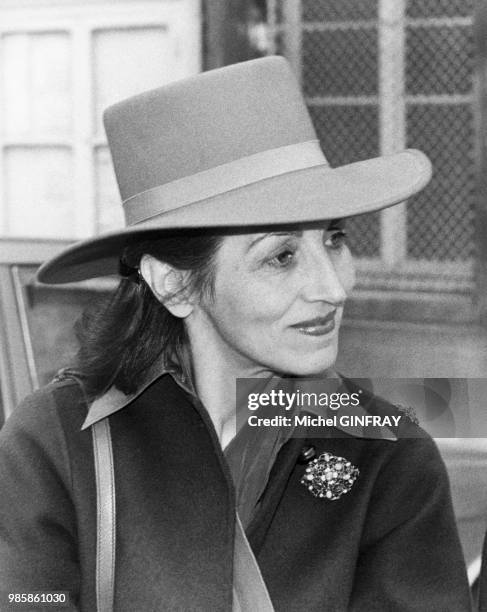 Françoise Gilot, mère de Paloma Picasso, lors du mariage de celle-ci le 5 mai 1978 à Paris, France.