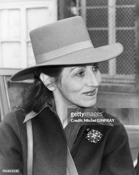 Françoise Gilot, mère de Paloma Picasso, lors du mariage de celle-ci le 5 mai 1978 à Paris, France.