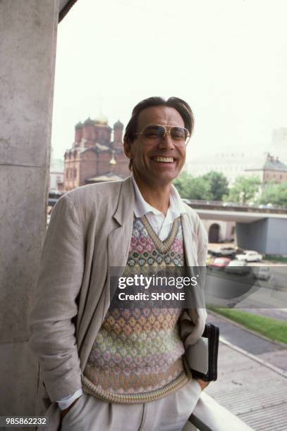 Portrait du réalisateur Andrei Konchalovsky en juillet 1987 au Festival de Moscou en URSS.