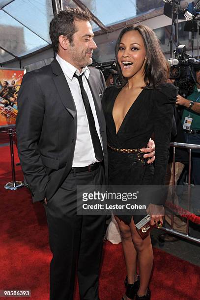 Actor Jeffrey Dean Morgan and actress Zoe Saldana arrive at "The Losers" Premiere at Grauman�s Chinese Theatre on April 20, 2010 in Hollywood,...