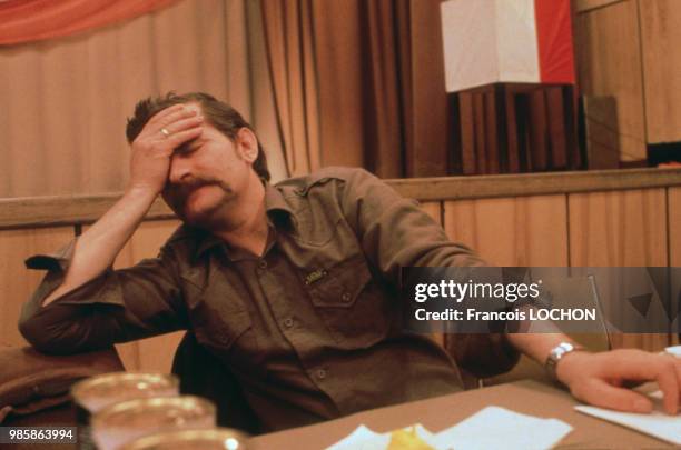 Le président polonais Lech Walesa à Varsovie en mars 1981, Pologne.