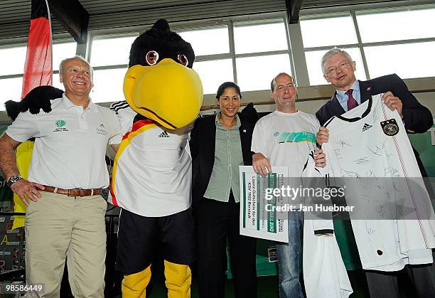 Host Wolfgang Staab, mascot Paule, President of the Organising Committee Germany of the FIFA Women's World Cup 2011 Steffi Jones, president of KSV...