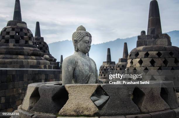abhaya murda - no fear. - borobudur temple stock pictures, royalty-free photos & images