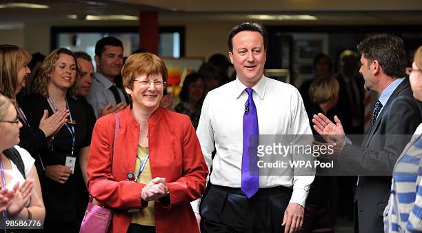 Conservative Party leader David Cameron arrives to speak with students at Cornwall College on April 21, 2010. In Saltash, near Plymouth, south-west...