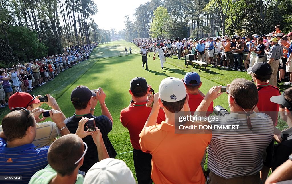 Tiger Woods walks to the tee during a pr