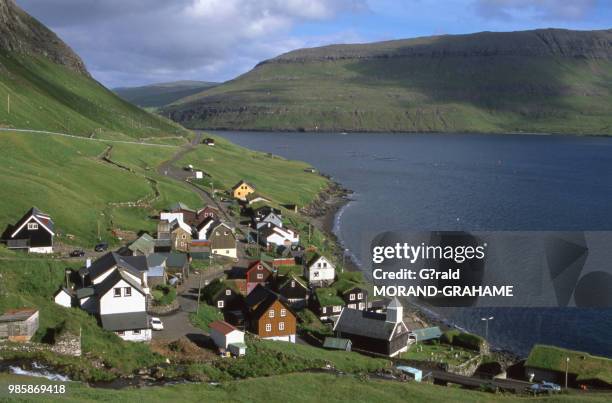 Village de Bour sur l'île de Vagar dans les Iles Féroé au Danemark.