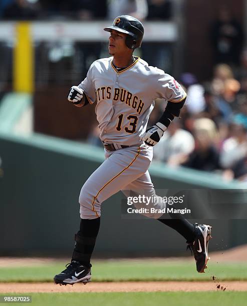 Ronny Cedeno of the Pittsburgh Pirates runs the bases during the game between the Pittsburgh Pirates and the San Francisco Giants on Wednesday, April...