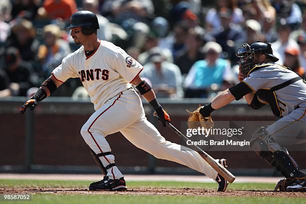 Aaron Rowand of the San Francisco Giants bats during the game between the Pittsburgh Pirates and the San Francisco Giants on Wednesday, April 14 at...