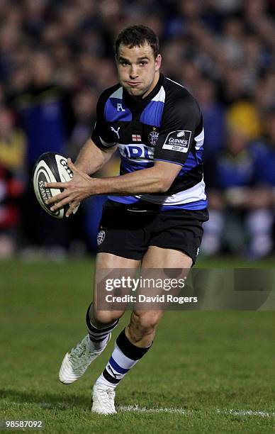 Olly Barkley of Bath runs with the ball during the Guinness Premiership match between Bath and Northampton Saints at the Recreation Ground on April...