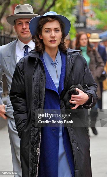 Kate Winslet on location for "Mildred Pierce" on the streets of Manhattan on April 19, 2010 in New York City.