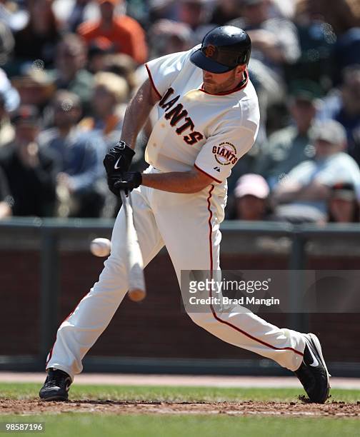 Nate Schierholtz of the San Francisco Giants bats during the game between the Pittsburgh Pirates and the San Francisco Giants on Wednesday, April 14...
