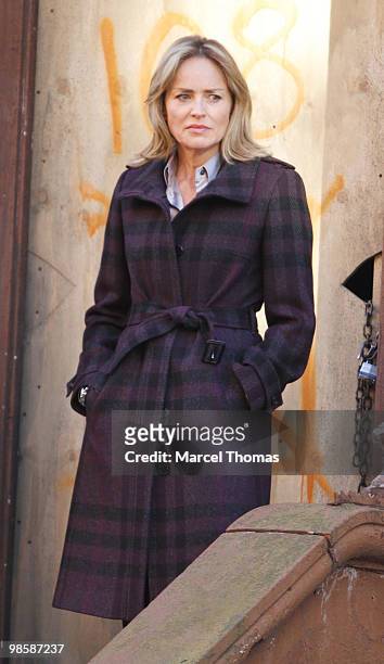 Sharon Stone is seen working on the set of the NBC TV Show "Law and Order SVU" in Harlem on March 17, 2010 in New York, New York.