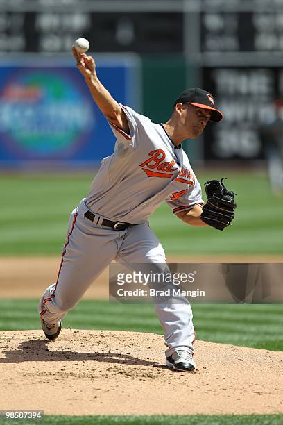 Jeremy Guthrie of the Baltimore Orioles pitches during the game between the Baltimore Orioles and the Oakland Athletics on Saturday, April 17 at the...