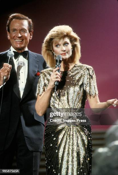 Bob Barker and Mary Frann host Miss Universe circa 1987 in Harborfront, Singapore.