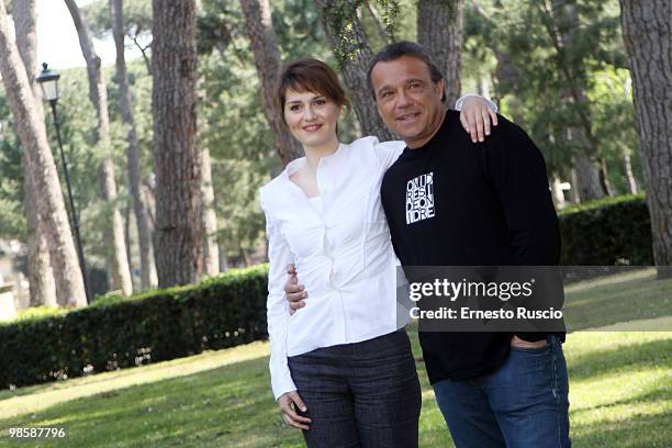 Paola Cortellesi and Claudio Amendola attend the 'La Fisica Dell' Acqua' photocall at La Casa Del Cinema on April 21, 2010 in Rome, Italy.