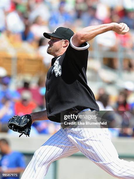 John Danks of the Chicago White Sox pitches during a Spring Training game against the Chicago Cubs on March 19, 2010 at The Ballpark at Camelback...