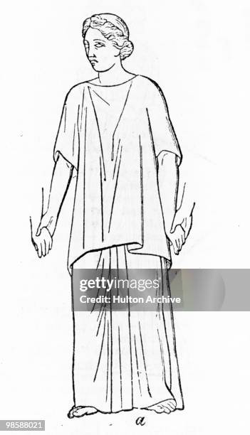 Roman woman wearing a 'tunica interior' or under-tunic and a house stola or dress, circa 50 AD.