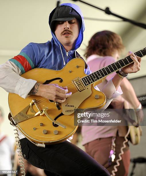 John Baldwin Gourley of Portugal. The Man performs as part of the Coachella Valley Music and Arts Festival at the Empire Polo Fields on April 17,...