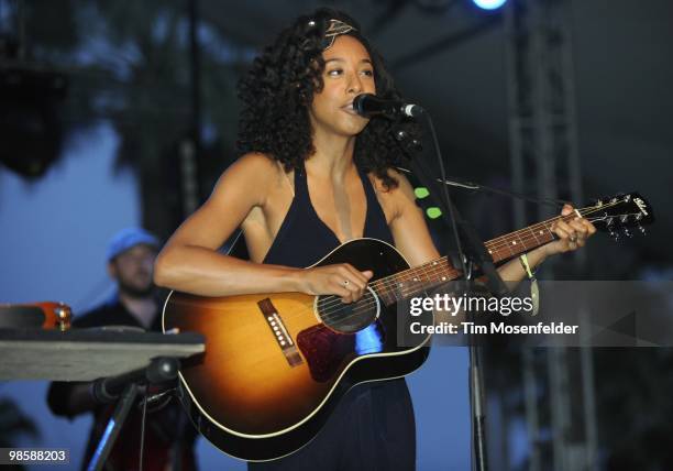 Corrine Bailey Rae performs as part of the Coachella Valley Music and Arts Festival at the Empire Polo Fields on April 17, 2010 in Indio, California.