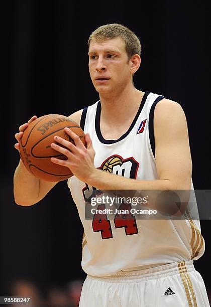 Brian Butch of the Bakersfield Jam holds the ball against the Sioux Falls Skyforce during the D-League game on April 2, 2010 at Bakersfield Rabobank...