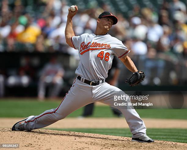 Jeremy Guthrie of the Baltimore Orioles pitches during the game between the Baltimore Orioles and the Oakland Athletics on Saturday, April 17 at the...