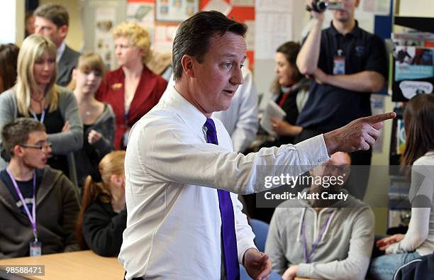 Conservative leader David Cameron speaks to students at Cornwall College Saltash on April 21, 2010 in Saltash, United Kingdom. The General Election,...