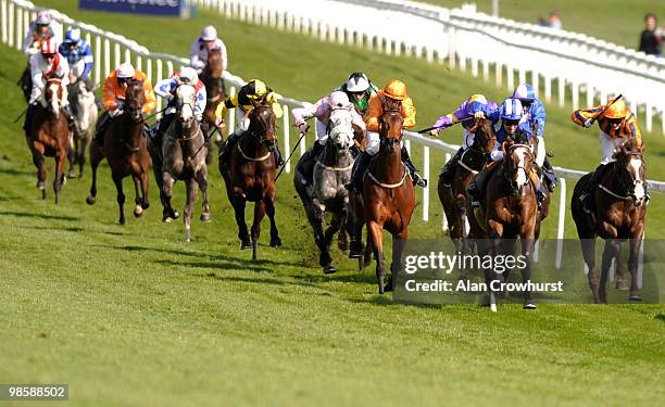 Alainmaar and Richard Hills win The Investec Property Investments City & Suburban Stakes at Epsom racecourse on April 21, 2010 in Epsom, England