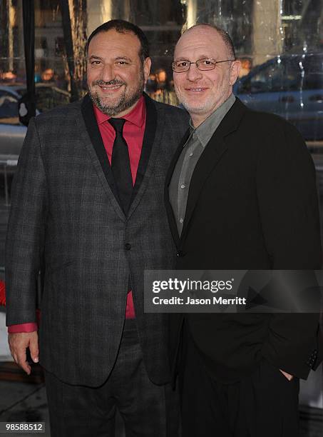 Producer Joel Silver and Producer Akiva Goldsman arrive at "The Losers" Premiere at Grauman's Chinese Theatre on April 20, 2010 in Hollywood,...