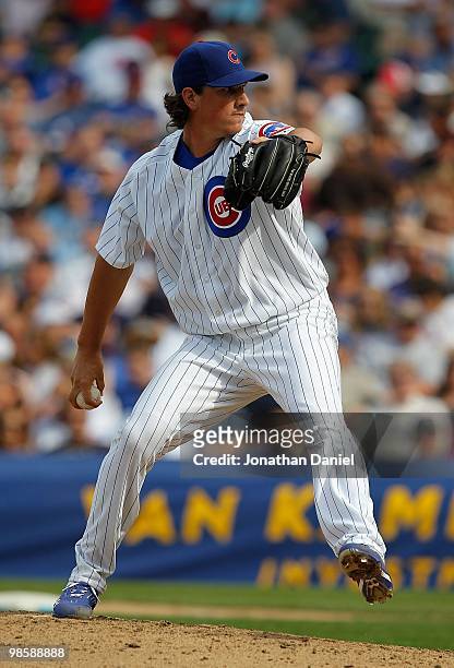 Jeff Samardzija of the Chicago Cubs, wearing a number 42 jersey in honor of Jackie Robinson, delivers the ball against the Milwaukee Brewers at...