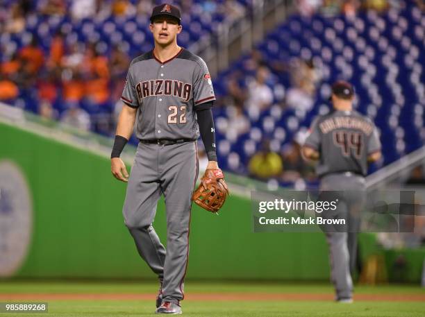 Jake Lamb of the Arizona Diamondbacks in action during the game against the Miami Marlins at Marlins Park on June 25, 2018 in Miami, Florida.