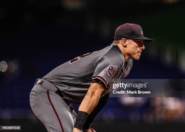 Jake Lamb of the Arizona Diamondbacks in action during the game against the Miami Marlins at Marlins Park on June 25, 2018 in Miami, Florida.