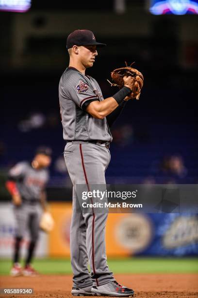 Jake Lamb of the Arizona Diamondbacks in action during the game against the Miami Marlins at Marlins Park on June 25, 2018 in Miami, Florida.